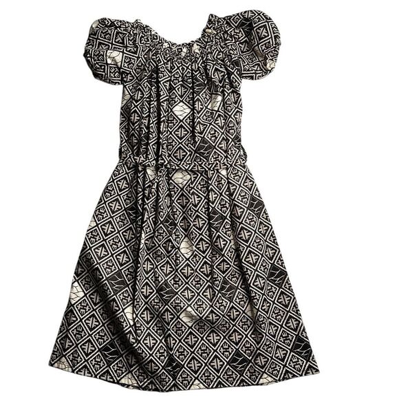 Mini Tent Dress Brown White Size Small Made In USA Ethnic Print‎ Hand Sewn - Picture 1 of 15